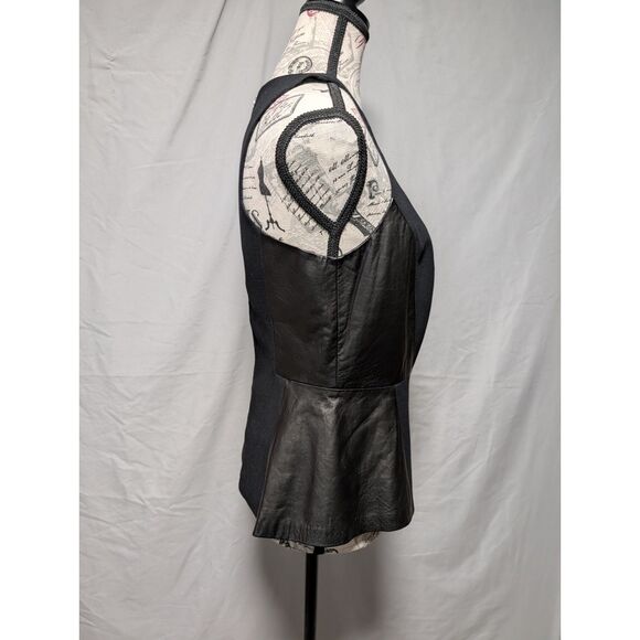 Rebecca Taylor Black Sleeveless Real Lamb Leather Peplum Zip Top New Women's 6 - Picture 3 of 9